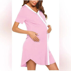 Ekouaer Nursing Sleepshirt Women Button-Front Nightshirt